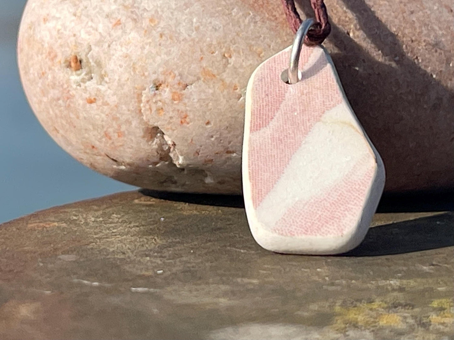 Recycled necklace, sea pottery necklace, eco friendly gift for her. Handmade necklace, ethical jewellery, pink necklace, earthy jewellery