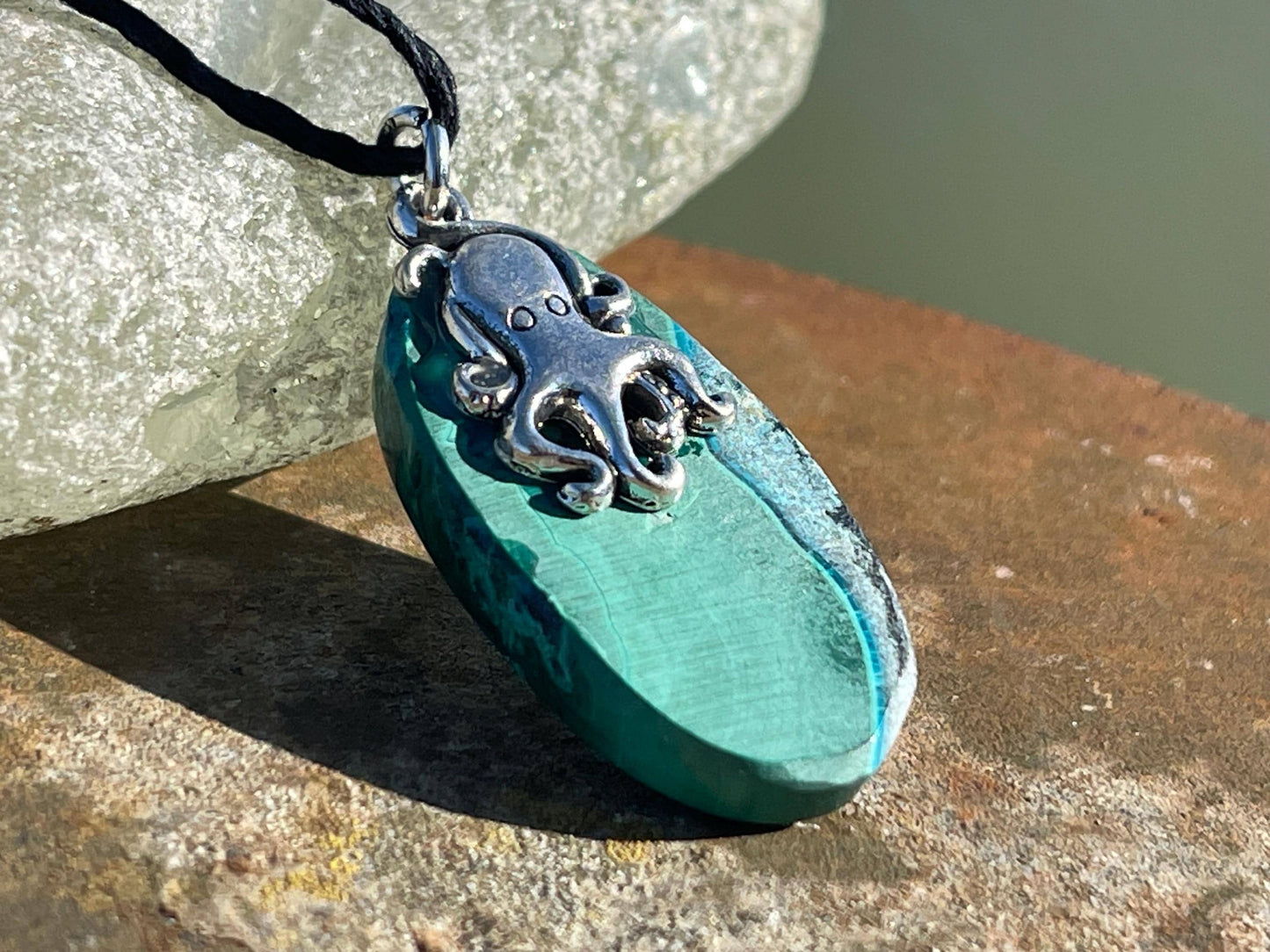 Chrysocolla Malachite necklace, ethical jewellery, bohemian necklace, unusual jewellery, malachite pendant, green gemstone necklace