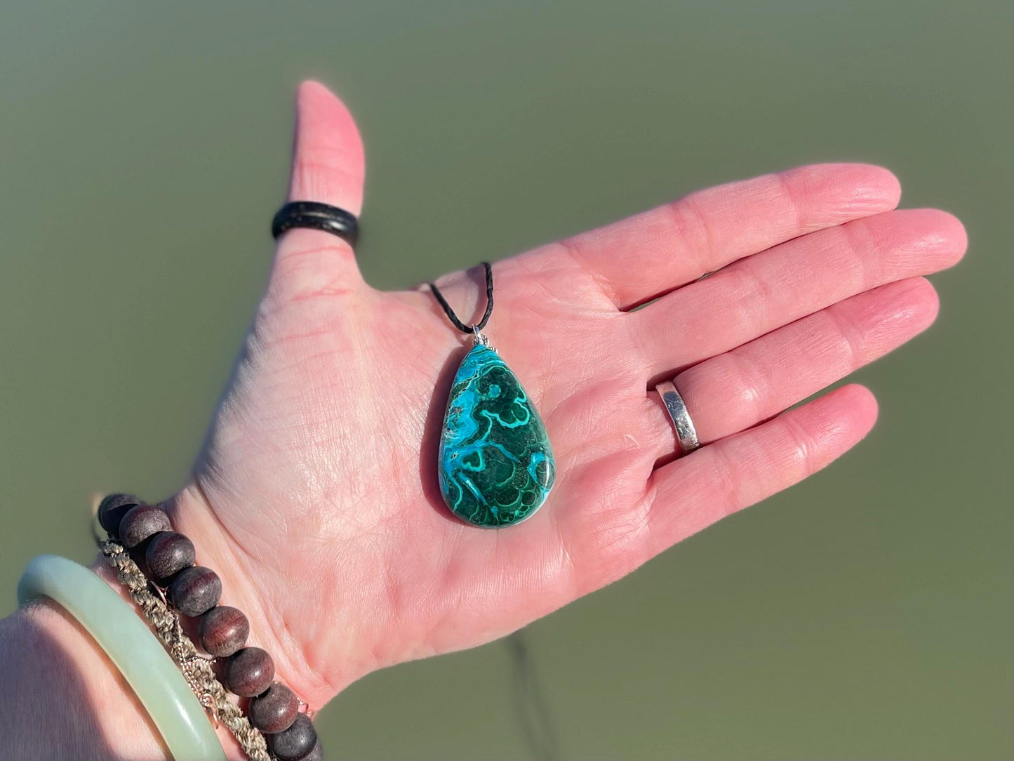 Chrysocolla Malachite necklace, ethical jewellery, bohemian necklace, unusual jewellery, malachite pendant, green gemstone necklace