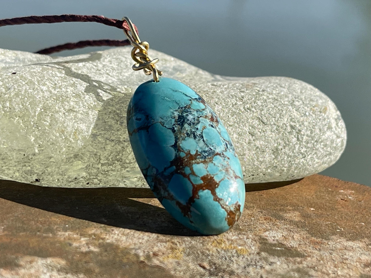 Copper turquoise necklace, ethical jewellery, bohemian necklace, unusual jewellery, turquoise pendant, blue gemstone necklace