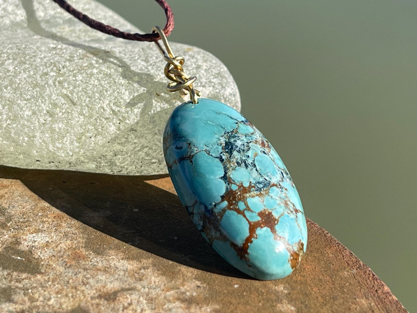 Copper turquoise necklace, ethical jewellery, bohemian necklace, unusual jewellery, turquoise pendant, blue gemstone necklace