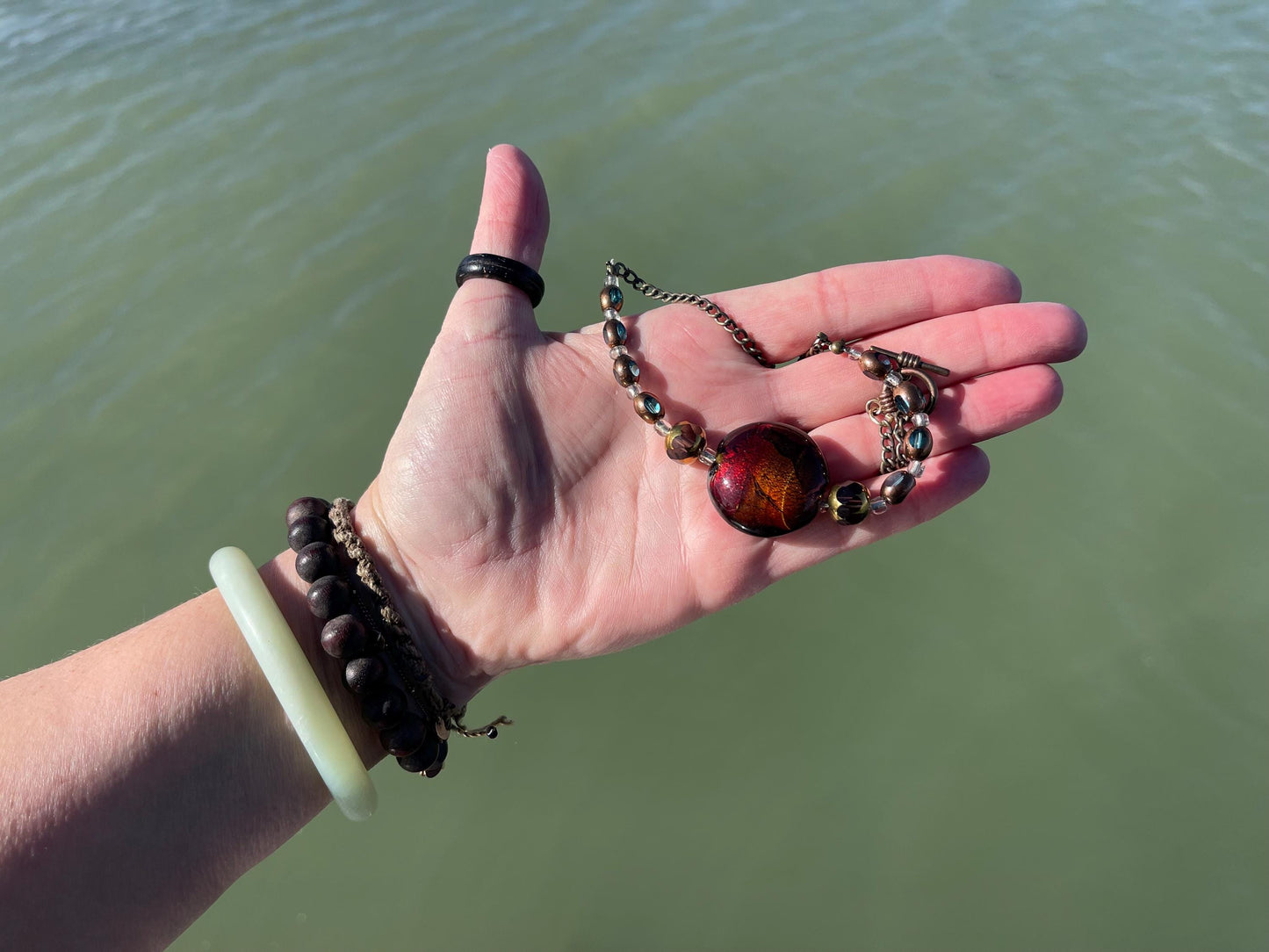 Stunning vintage necklace. Earthy deep maroon colour. Eco friendly jewellery. Ehical jewellery, short length necklace. Vintage jewellery.