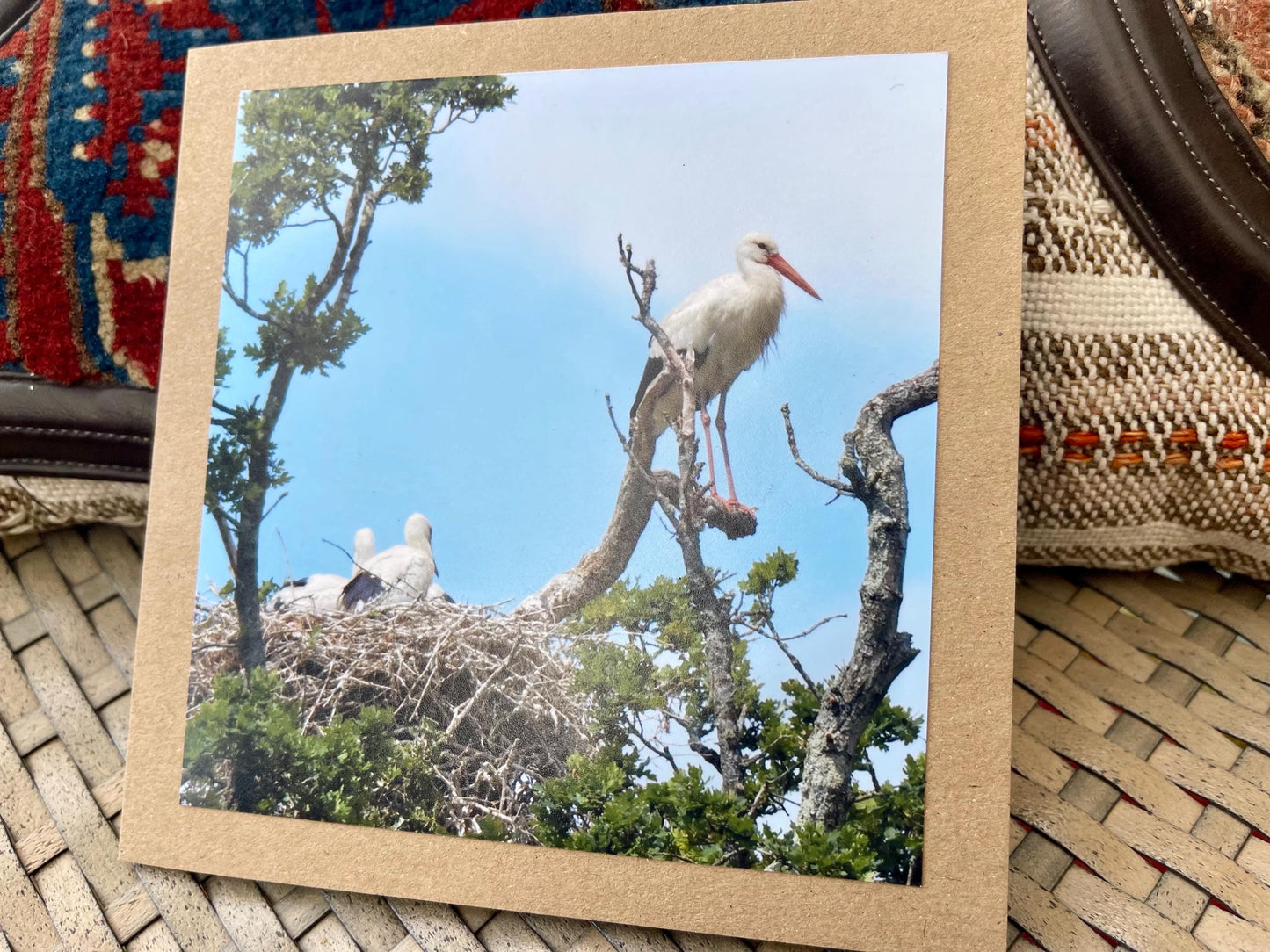 Stork card. New baby card, recycled card, birthday card, Eco friendly card. Handmade card. Baby boy card, thank you card, baby girl card