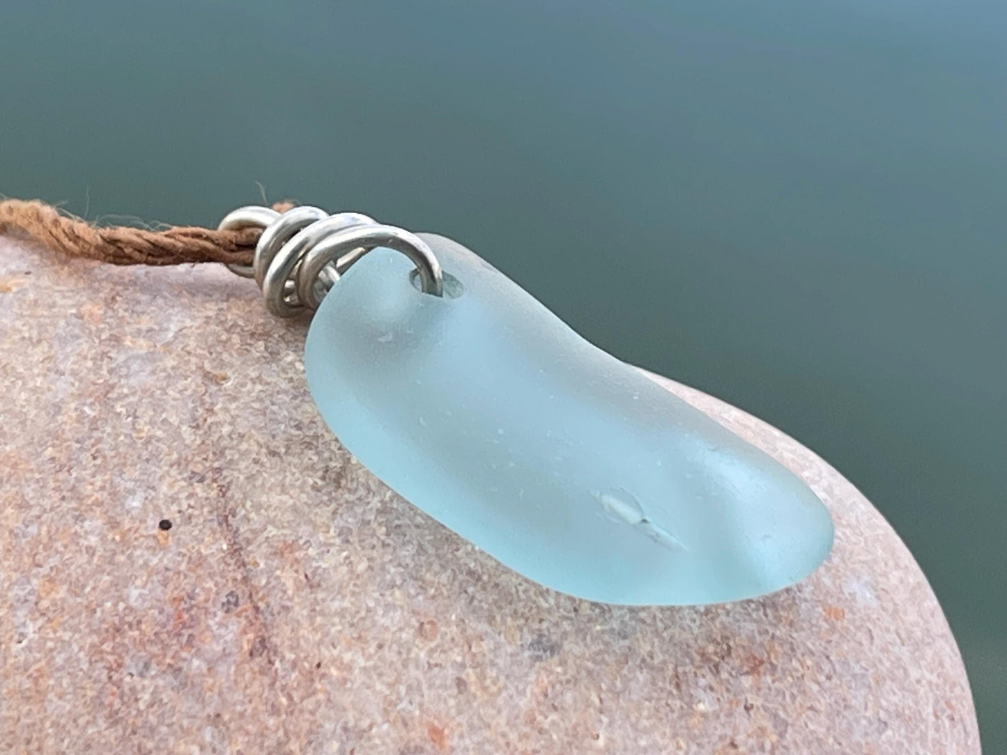 Aqua sea glass necklace. Recycled necklace, gift for him. Ethical jewellery. Sea glass pendant. Eco friendly necklace, boho surf jewellery