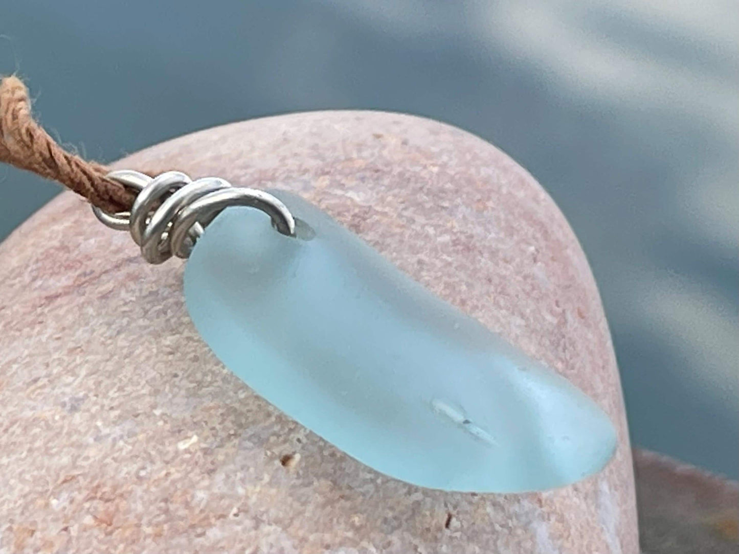 Aqua sea glass necklace. Recycled necklace, gift for him. Ethical jewellery. Sea glass pendant. Eco friendly necklace, boho surf jewellery