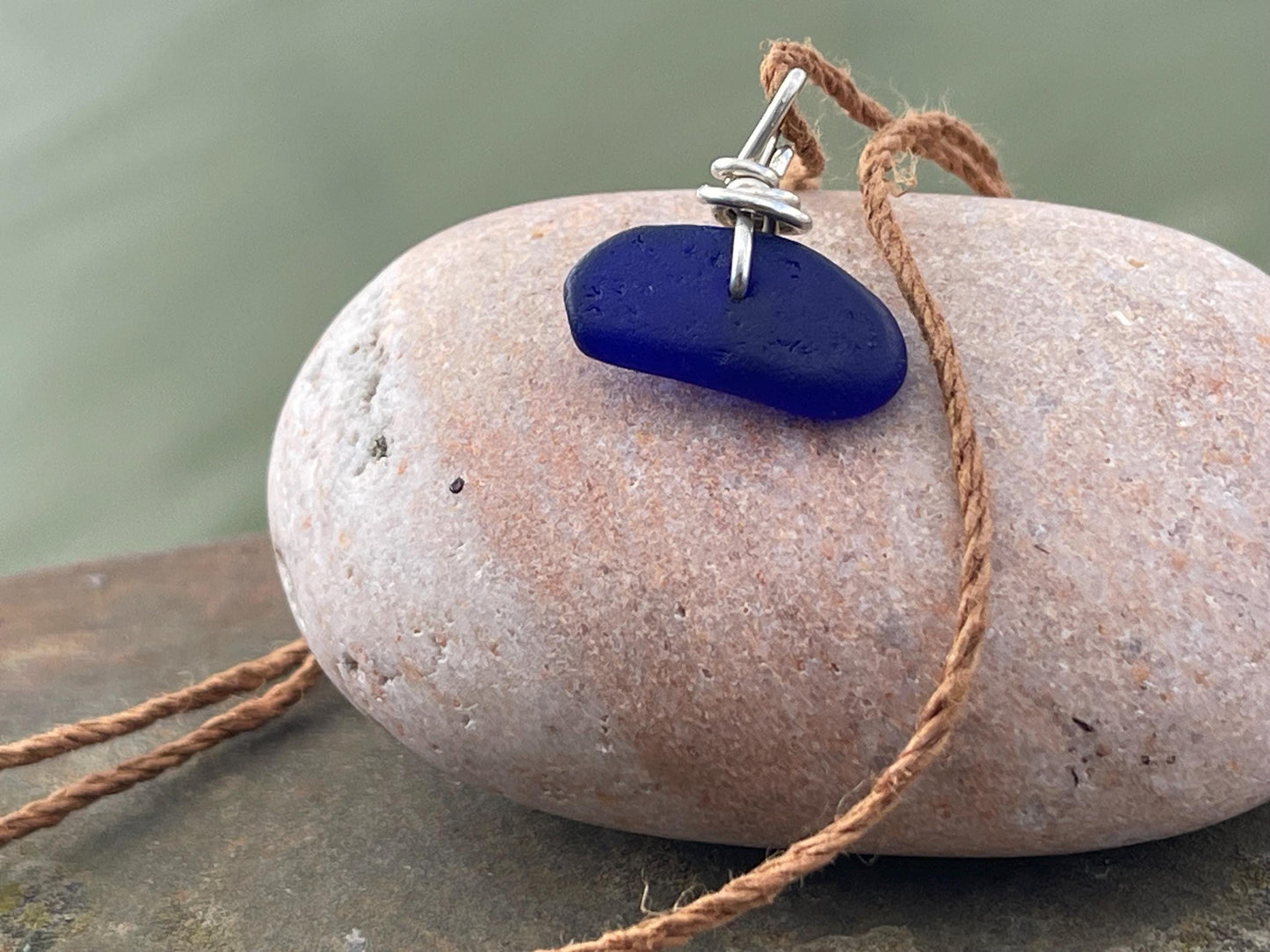 Blue sea glass necklace. Recycled necklace, gift for him. Ethical jewellery. Sea glass pendant. Eco friendly necklace, boho surf jewellery