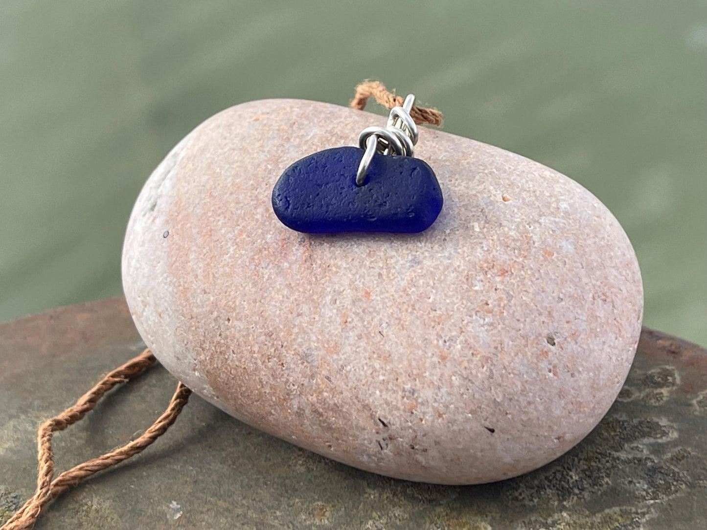 Blue sea glass necklace. Recycled necklace, gift for him. Ethical jewellery. Sea glass pendant. Eco friendly necklace, boho surf jewellery