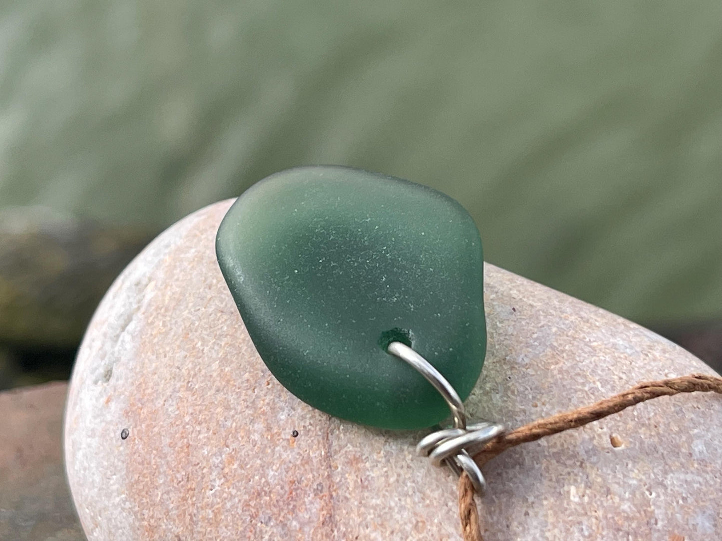 Green sea glass necklace. Recycled necklace, gift for him. Ethical jewellery. Sea glass pendant. Eco friendly necklace, boho surf jewellery