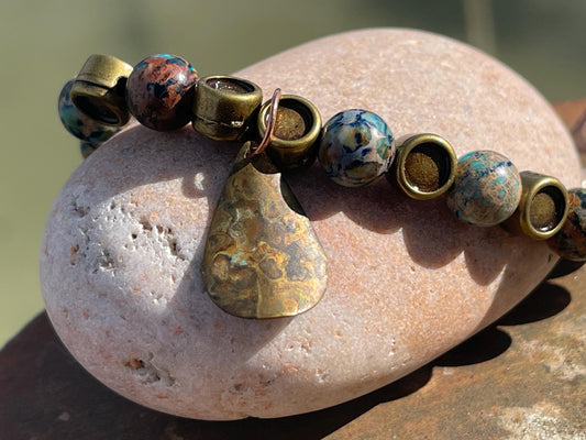 Ocean jasper gemstone bracelet, handmade gift for him or her. Ethical jewellery, handmade unique jewellery. Unusual gifts for women