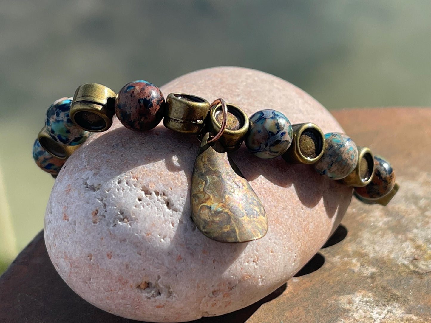 Ocean jasper gemstone bracelet, handmade gift for him or her. Ethical jewellery, handmade unique jewellery. Unusual gifts for women