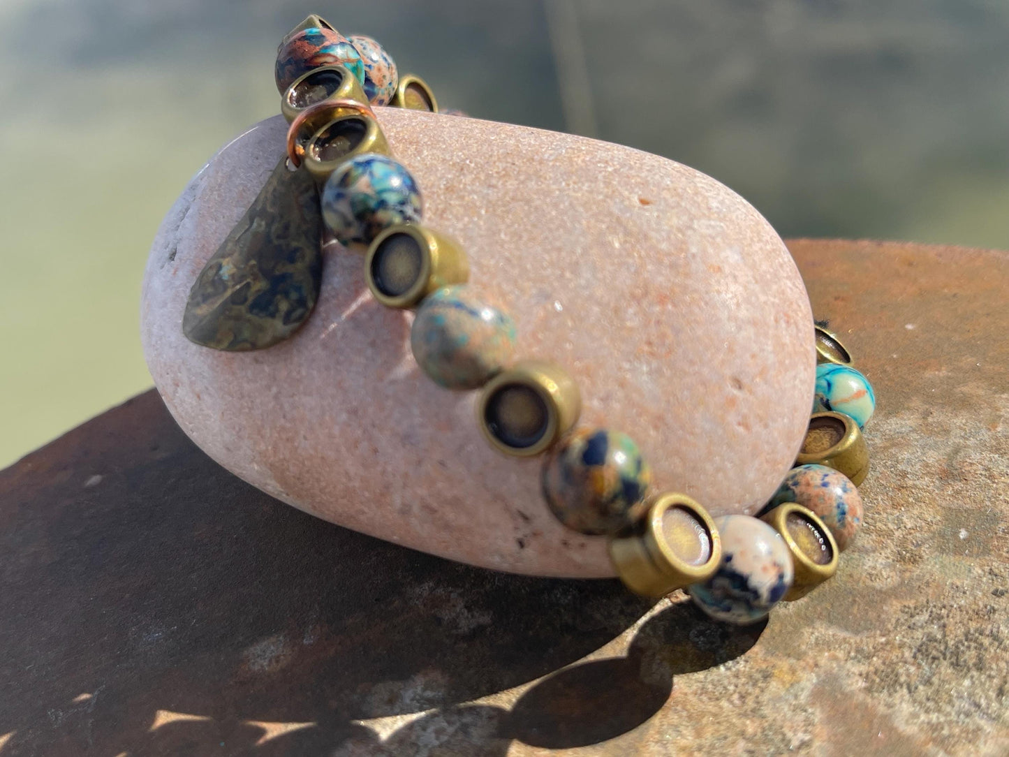 Ocean jasper gemstone bracelet, handmade gift for him or her. Ethical jewellery, handmade unique jewellery. Unusual gifts for women