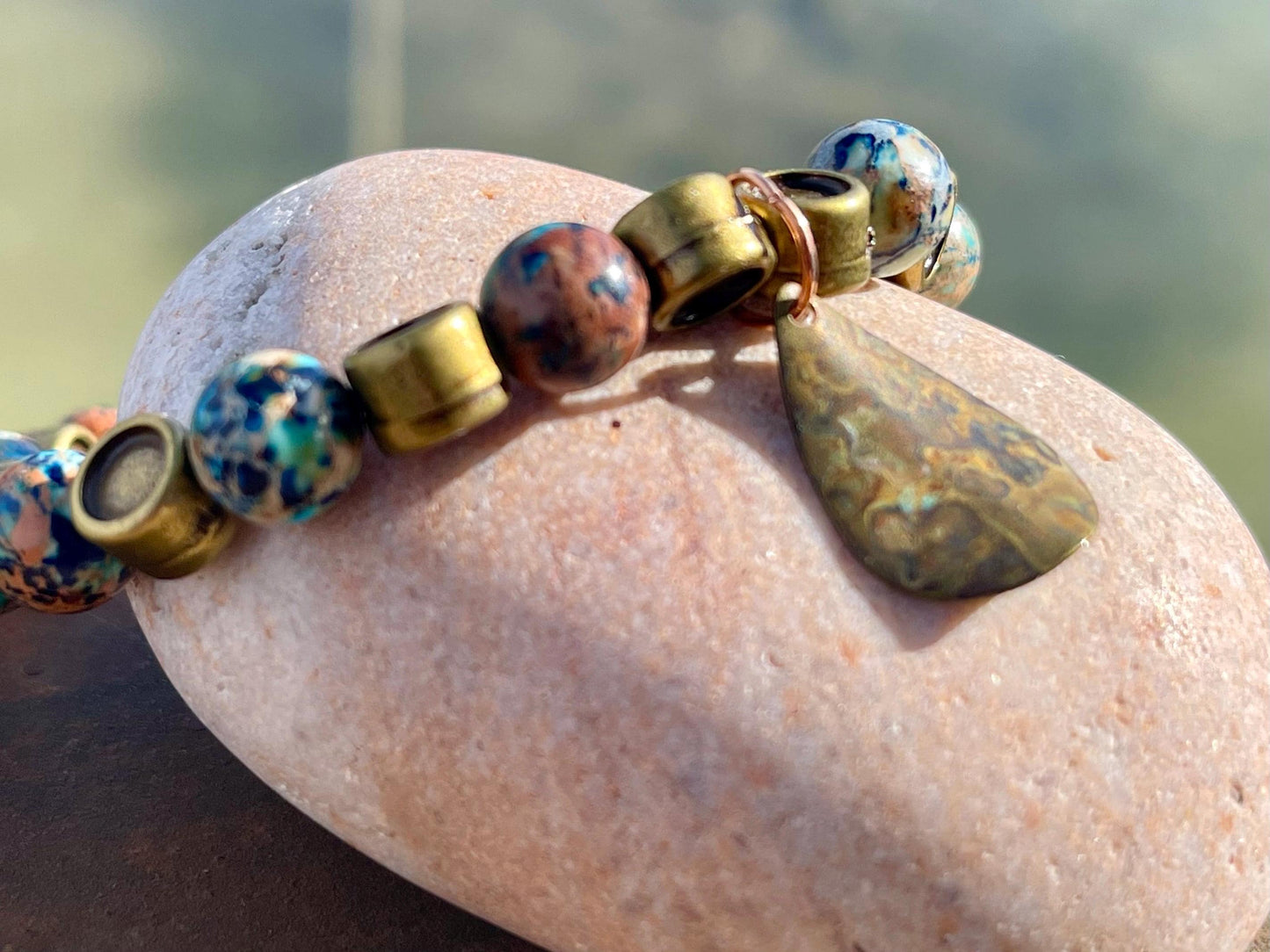 Ocean jasper gemstone bracelet, handmade gift for him or her. Ethical jewellery, handmade unique jewellery. Unusual gifts for women