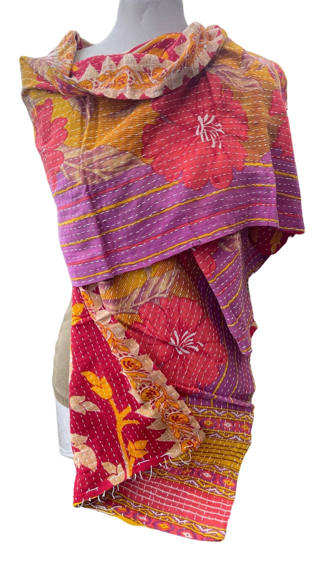SALE. Vintage scarf, cotton shawl, eco friendly gift for her, handmade shawl. Vintage clothing, boho scarf, ethical clothing, boho wrap