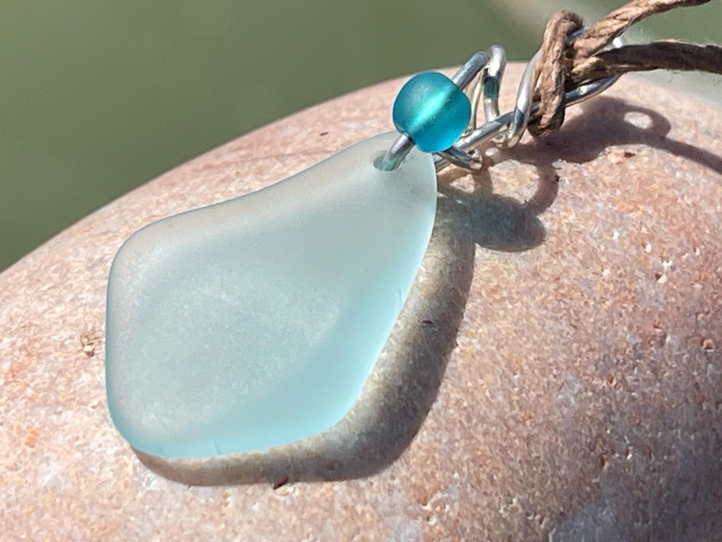 Eco friendly necklace made with sea glass on recycled sterling silver. Ethical jewellery. Handmade eco friendly jewellery. Aqua sea glass.