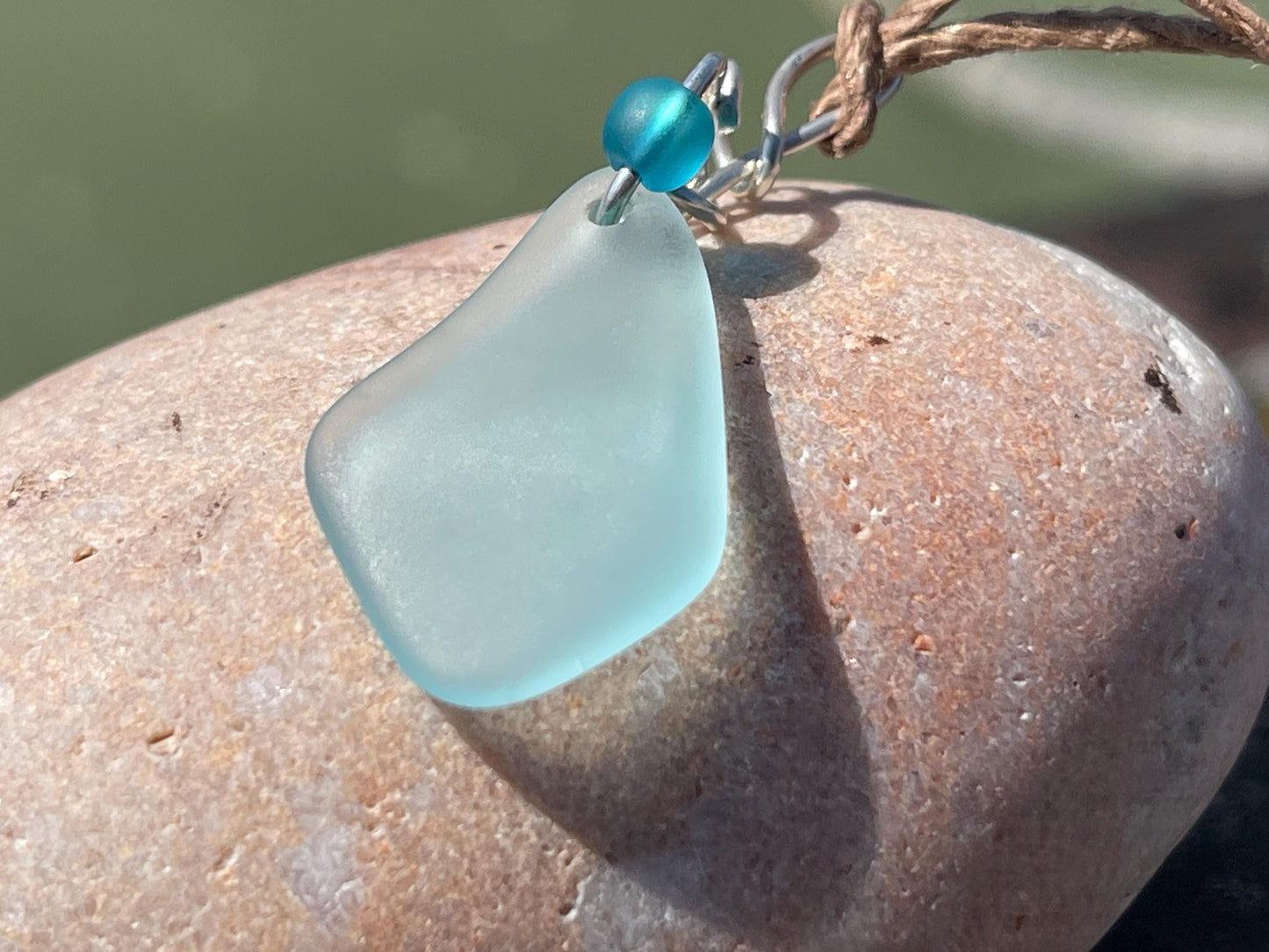 Eco friendly necklace made with sea glass on recycled sterling silver. Ethical jewellery. Handmade eco friendly jewellery. Aqua sea glass.