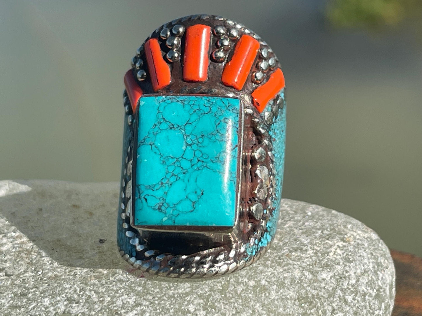 Vintage ring, vintage jewellery, ethical jewellery, gypsy ring. Gypsy jewellery, large ring, statement ring, turquoise ring, blue ring