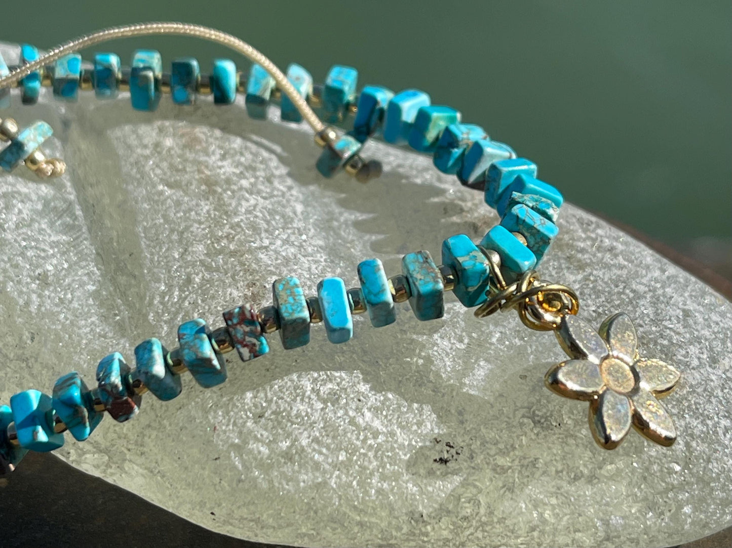 Adjustable gold and blue gemstone bracelet, handmade gift for him or her. Ethical jewellery, handmade unique jewellery.