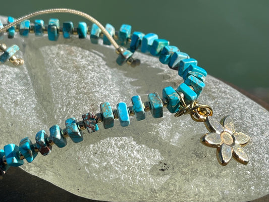Adjustable gold and blue gemstone bracelet, handmade gift for him or her. Ethical jewellery, handmade unique jewellery.