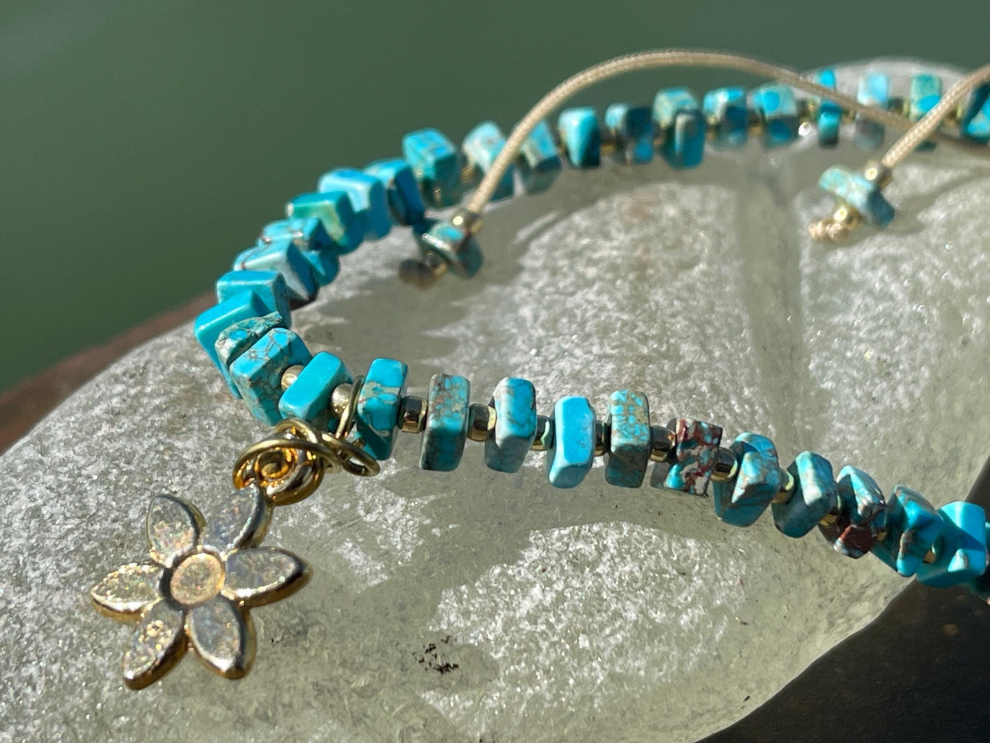 Adjustable gold and blue gemstone bracelet, handmade gift for him or her. Ethical jewellery, handmade unique jewellery.