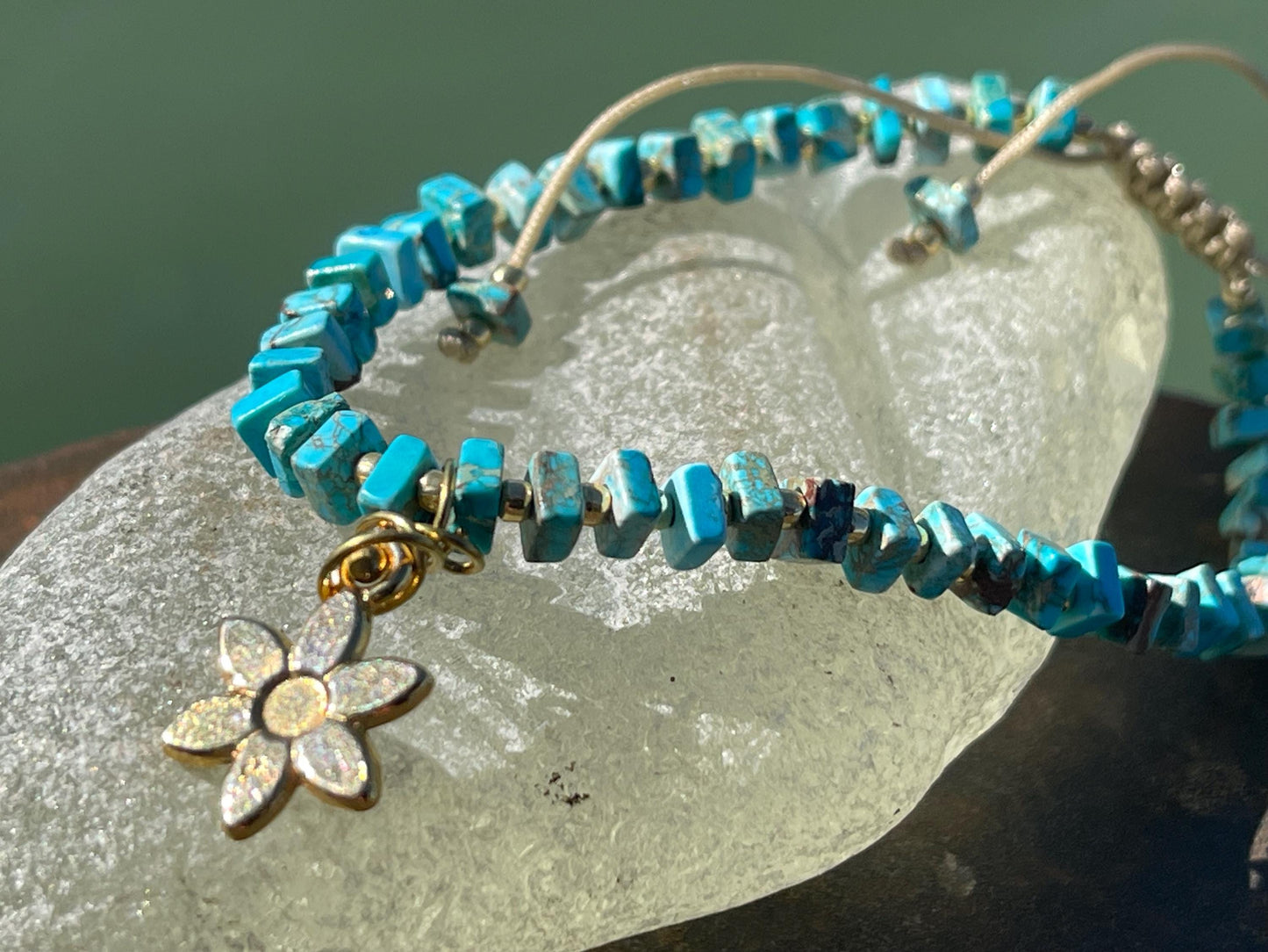 Adjustable gold and blue gemstone bracelet, handmade gift for him or her. Ethical jewellery, handmade unique jewellery.
