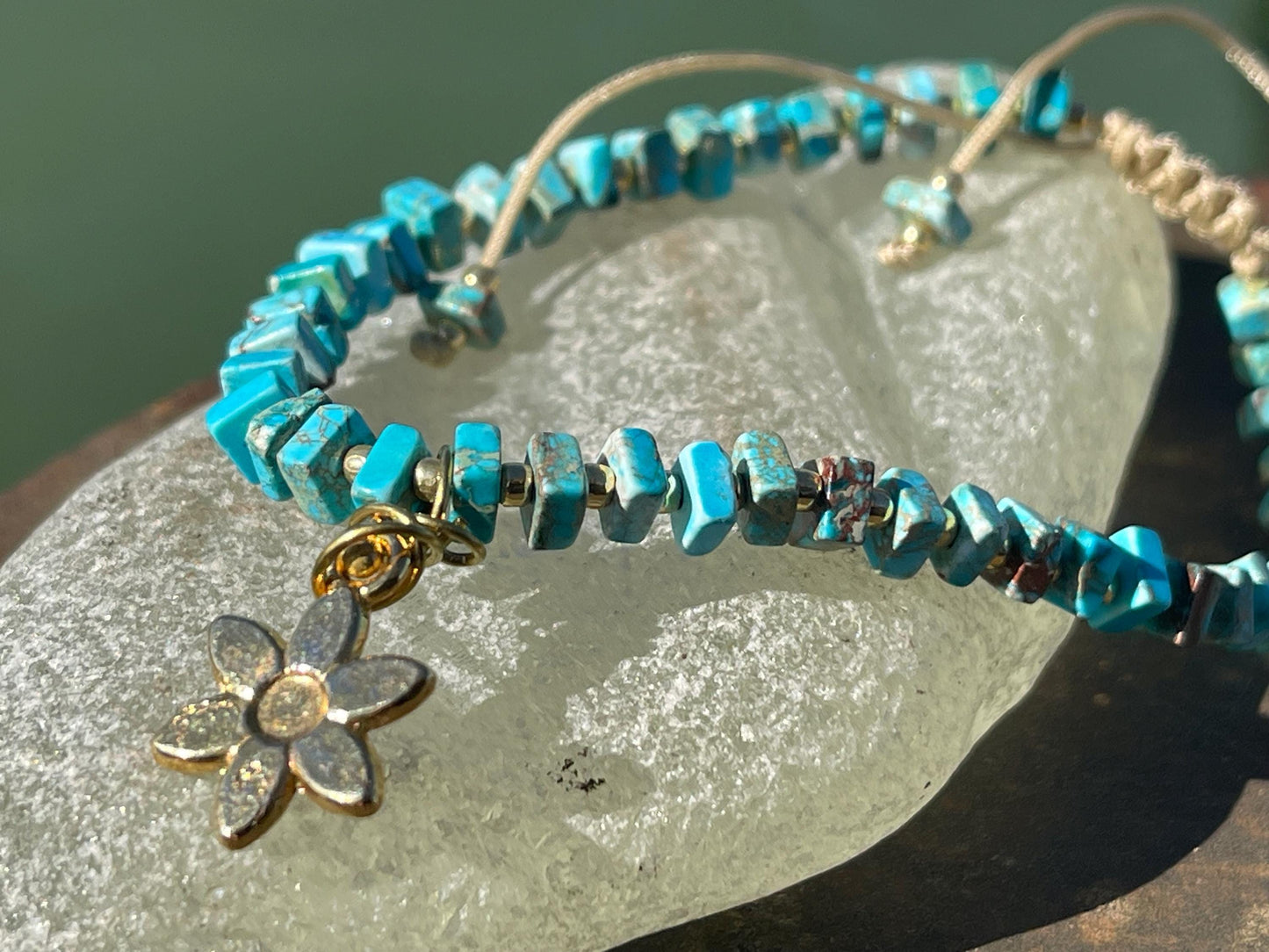 Adjustable gold and blue gemstone bracelet, handmade gift for him or her. Ethical jewellery, handmade unique jewellery.