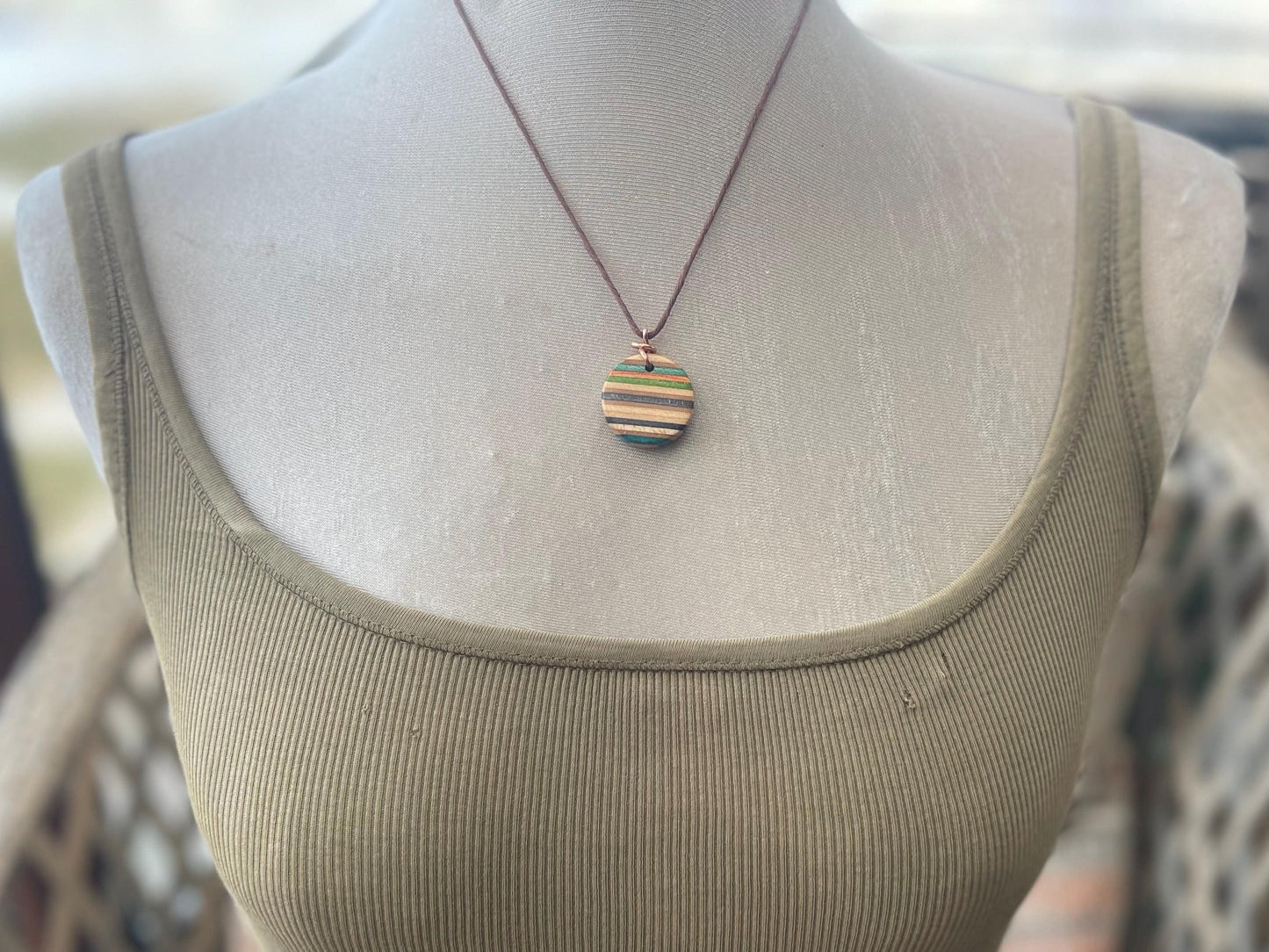 ORANGE Handmade pendant made from old skateboards. Skateboard necklace. Unique gifts for men. Sustainable jewellery. Eco friendly jewellery.