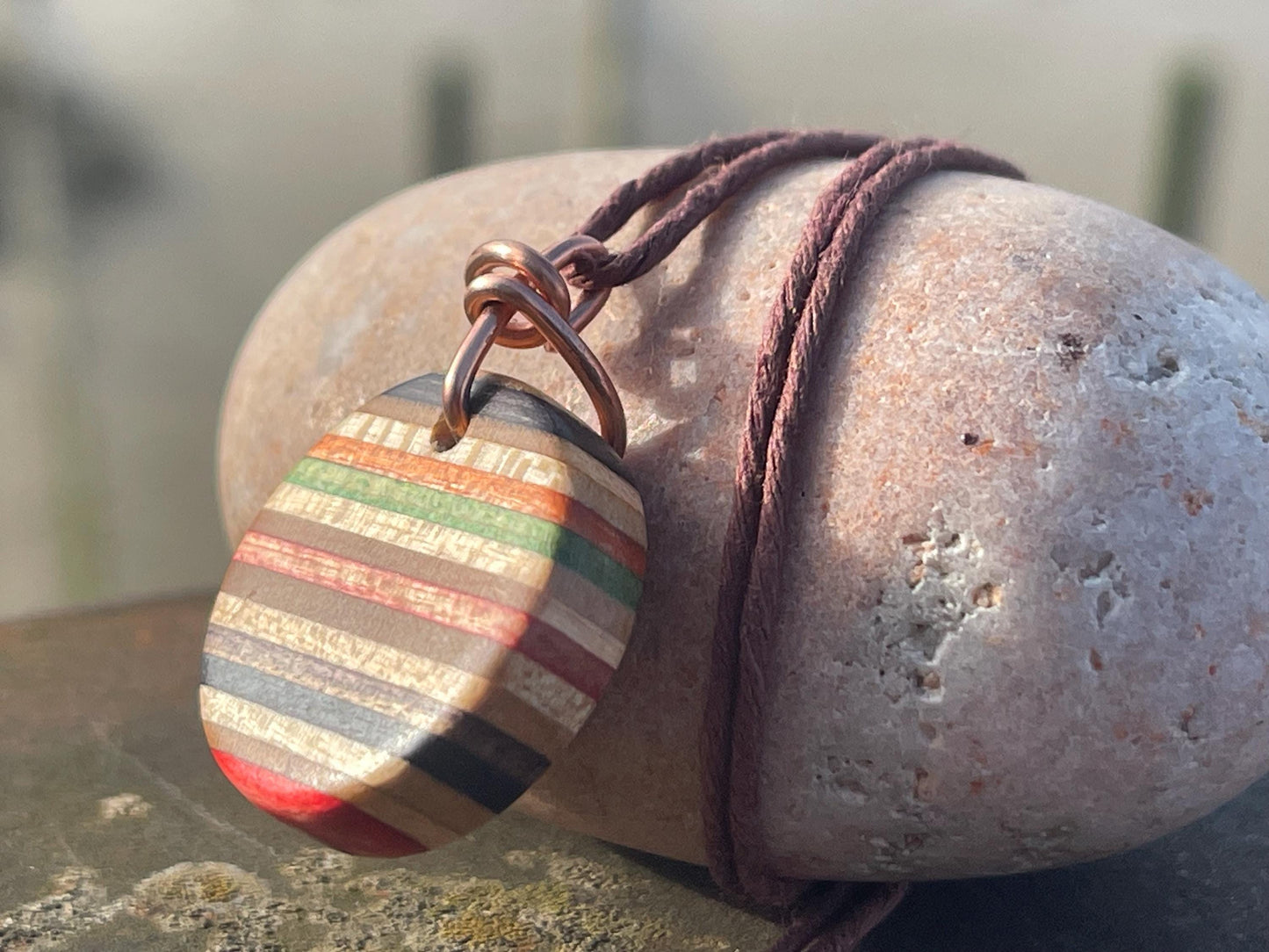 RED Handmade pendant made from old skateboards. Skateboard necklace. Unique gifts for men. Sustainable jewellery. Eco friendly jewellery.