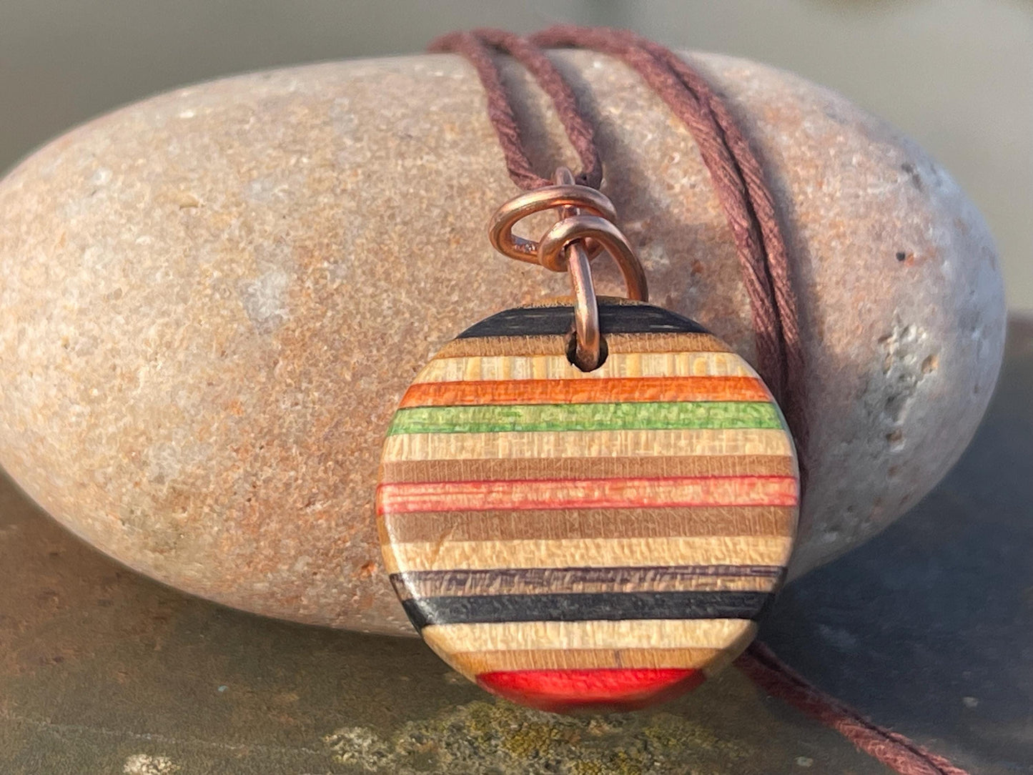 RED Handmade pendant made from old skateboards. Skateboard necklace. Unique gifts for men. Sustainable jewellery. Eco friendly jewellery.