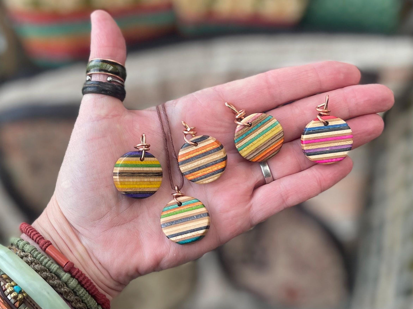 PINK Handmade pendant made from old skateboards. Skateboard necklace. Unique gifts for men. Sustainable jewellery. Eco friendly jewellery.