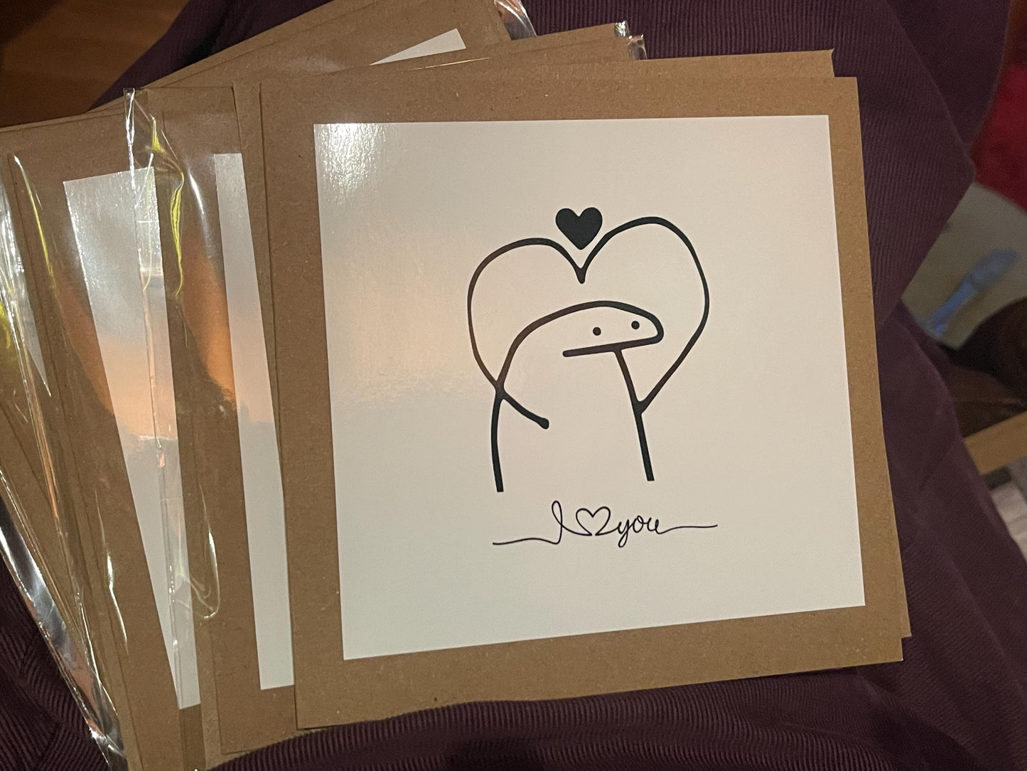 I love you card, funky valentines card, recycled card, eco friendly anniversary card for him, handmade annicersary card for her