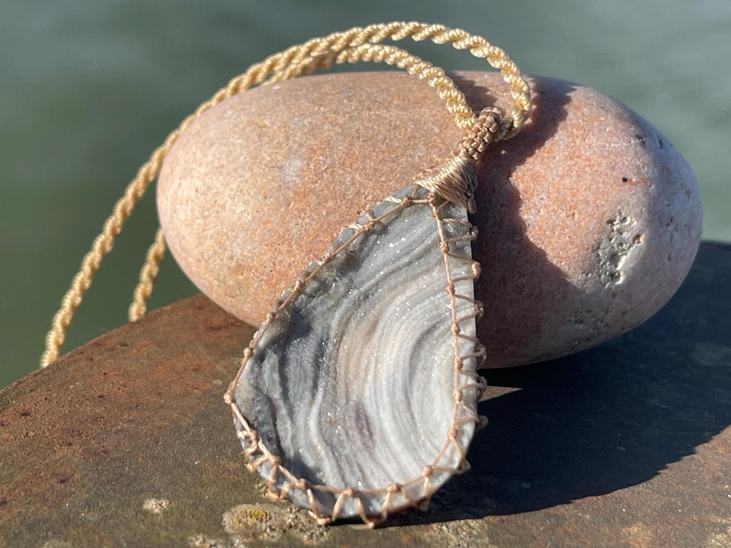 Desert druzy agate necklace, ethical jewellery, bohemian necklace, unusual jewellery, agate pendant, white gemstone necklace. Boho jewellery