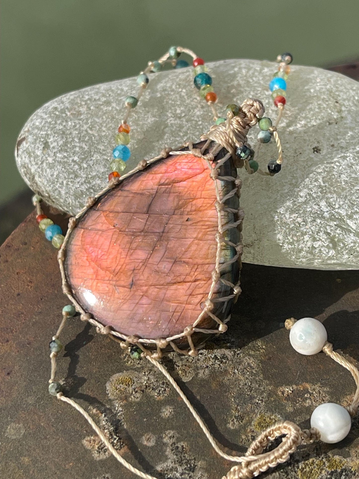 Stunning pink labradorite necklace, ethical jewellery, boho necklace, boho jewellery, labradorite pendant, gemstone necklace. Boho jewellery