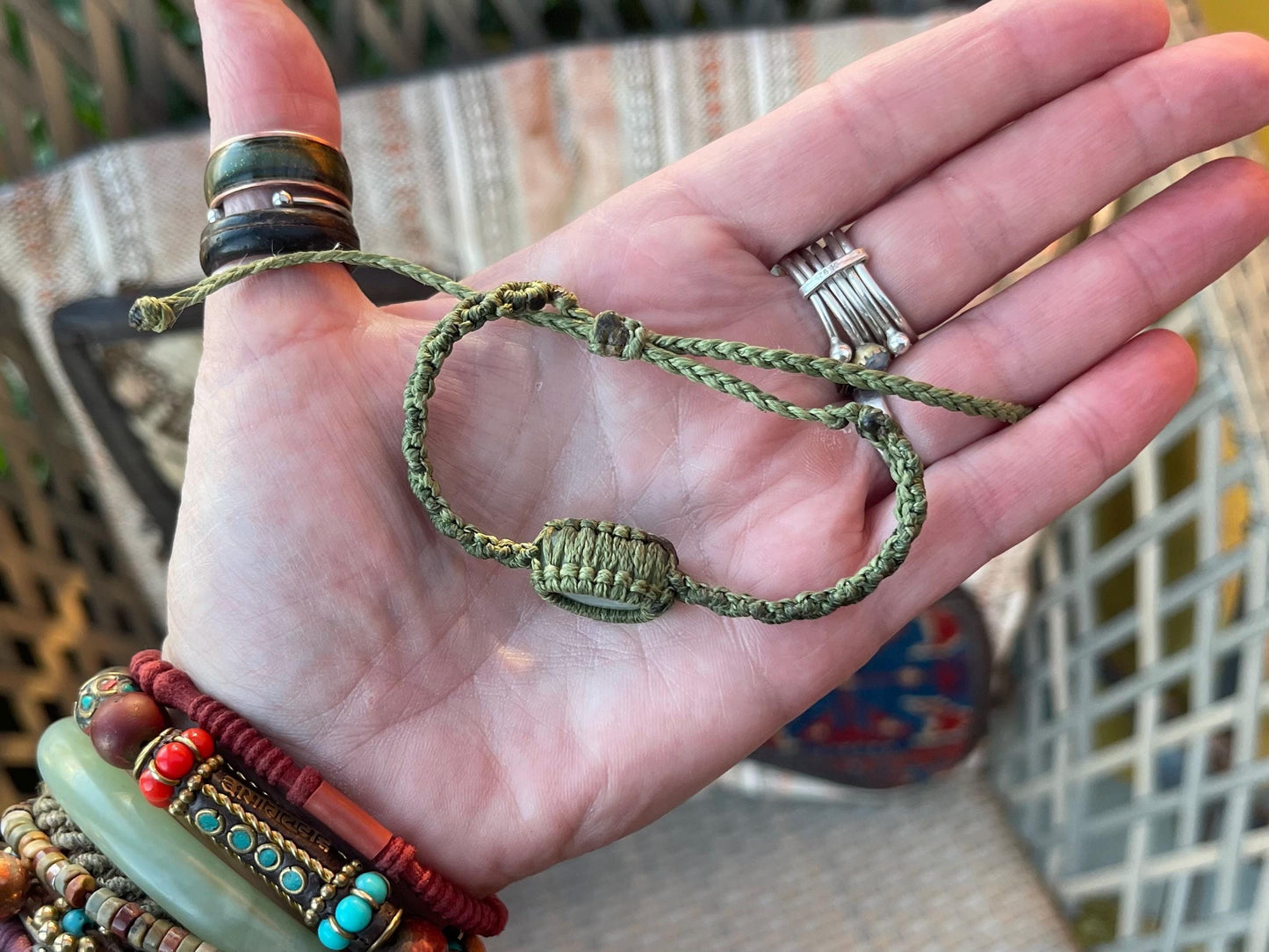 Stunning macrame wrapped miss agate bracelet, ethical jewellery, unusual jewellery, macrame jewellery. Green macrame bracelet. Boho.
