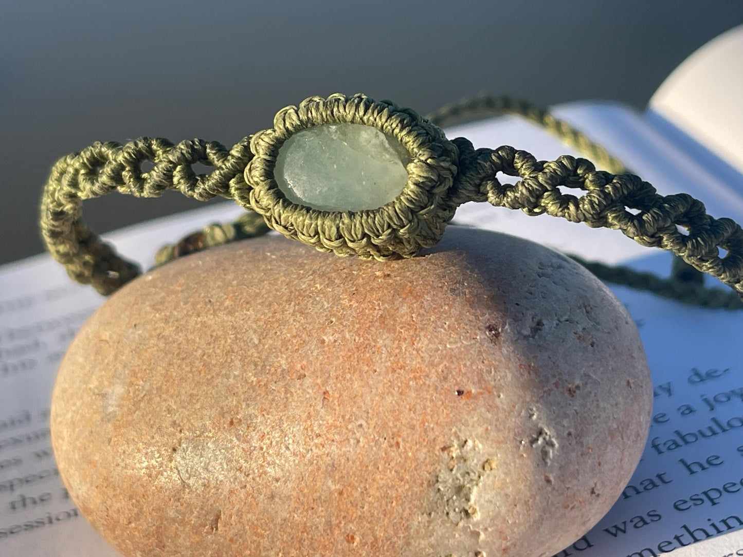 Stunning macrame wrapped miss agate bracelet, ethical jewellery, unusual jewellery, macrame jewellery. Green macrame bracelet. Boho.