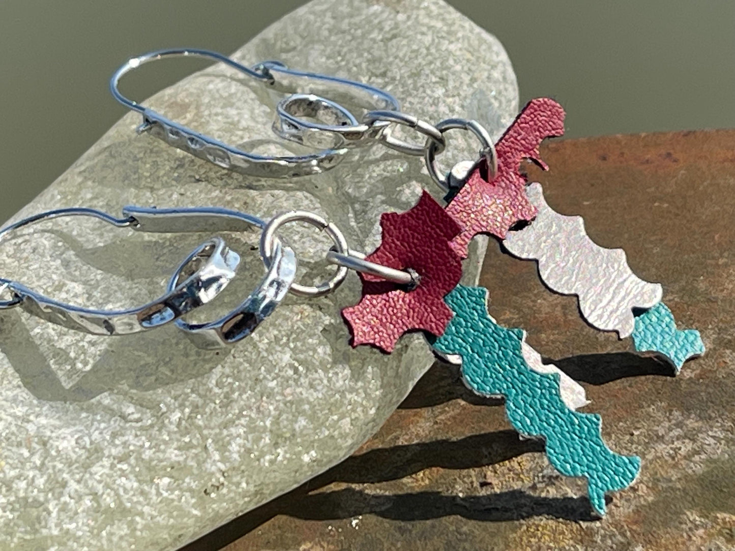 Eco friendly earrings made with sustainable cactus leather. Cruelty free, ethical, sustainable earrings. Eco friendly jewellery.