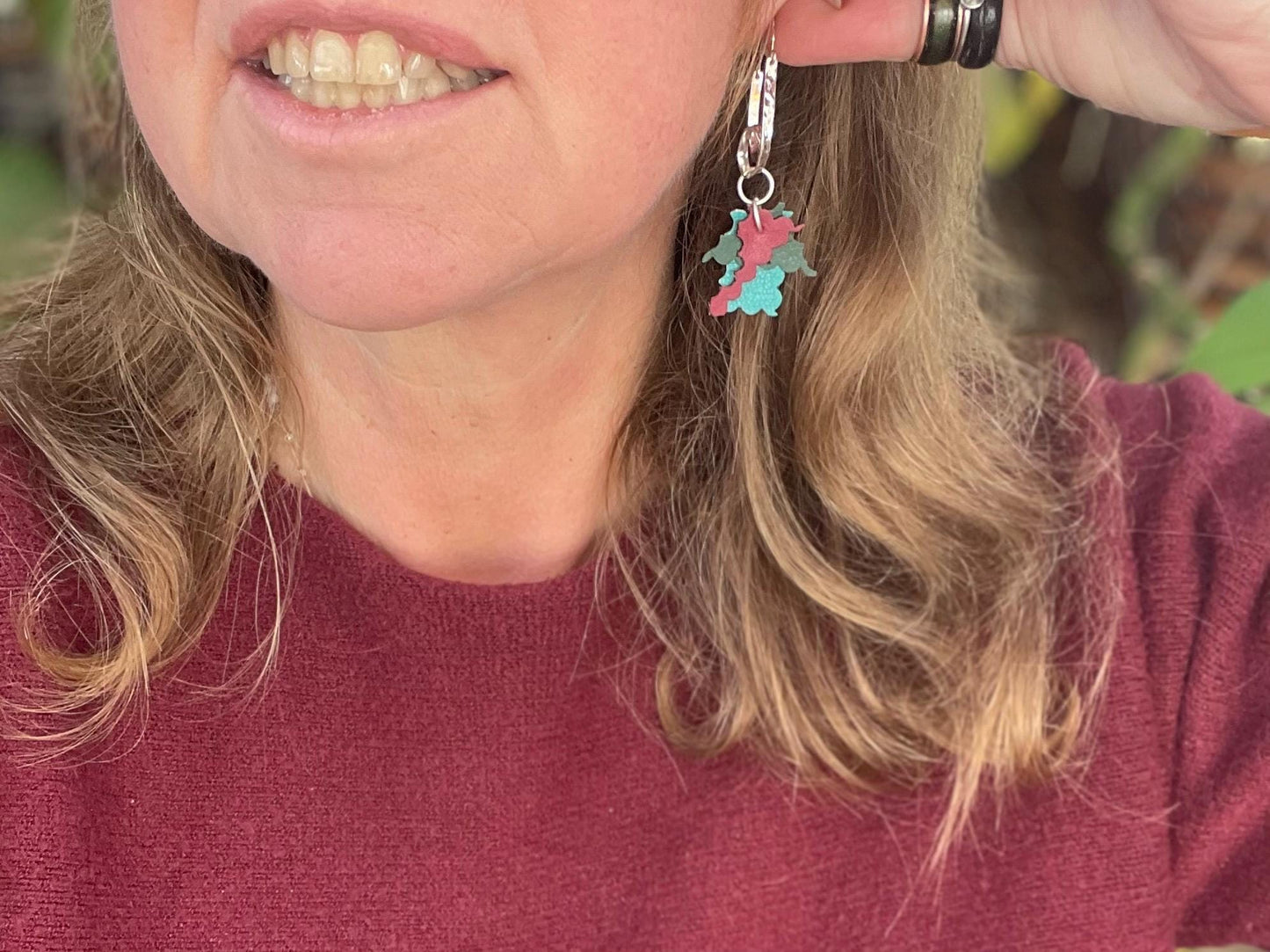 Eco friendly earrings made with sustainable cactus leather. Cruelty free, ethical, sustainable earrings. Eco friendly jewellery.