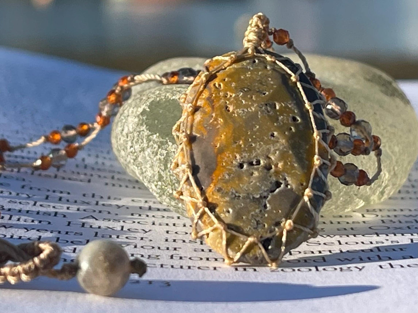 Stunning macrame yellow jasper necklace, jasper pendant, yellow gemstone, Handmade gemstone necklace, boho gift for her. Macrame jewellery.