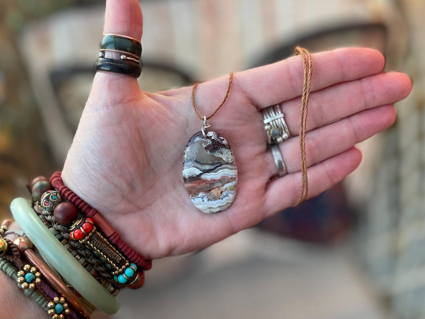 Agate necklace, ethical jewellery, bohemian necklace, unusual jewellery, agate pendant, white gemstone necklace. Boho jewellery