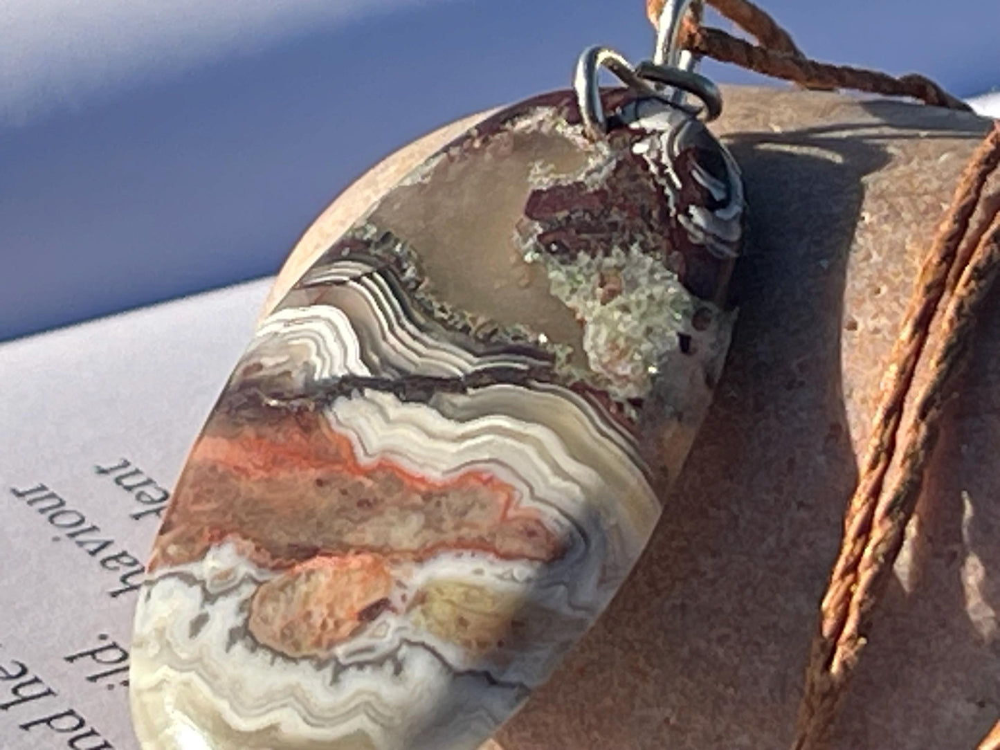 Agate necklace, ethical jewellery, bohemian necklace, unusual jewellery, agate pendant, white gemstone necklace. Boho jewellery