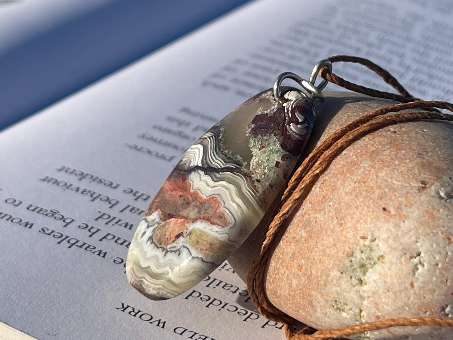 Agate necklace, ethical jewellery, bohemian necklace, unusual jewellery, agate pendant, white gemstone necklace. Boho jewellery