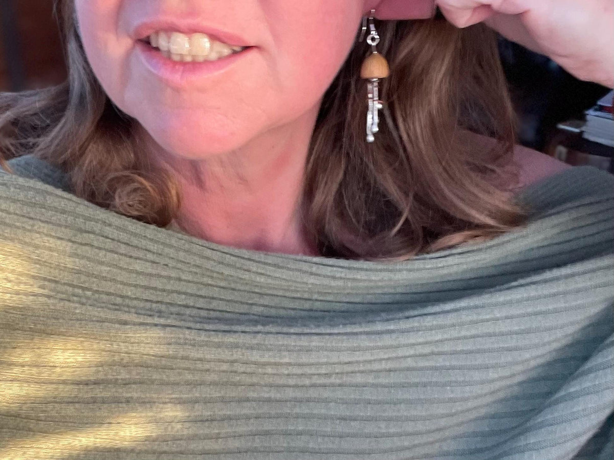 Jellyfish earrings made from recycled copper, brass & eucalyptus seeds. Jellyfish jewellery. Handmade earrings. Eco friendly jewellery