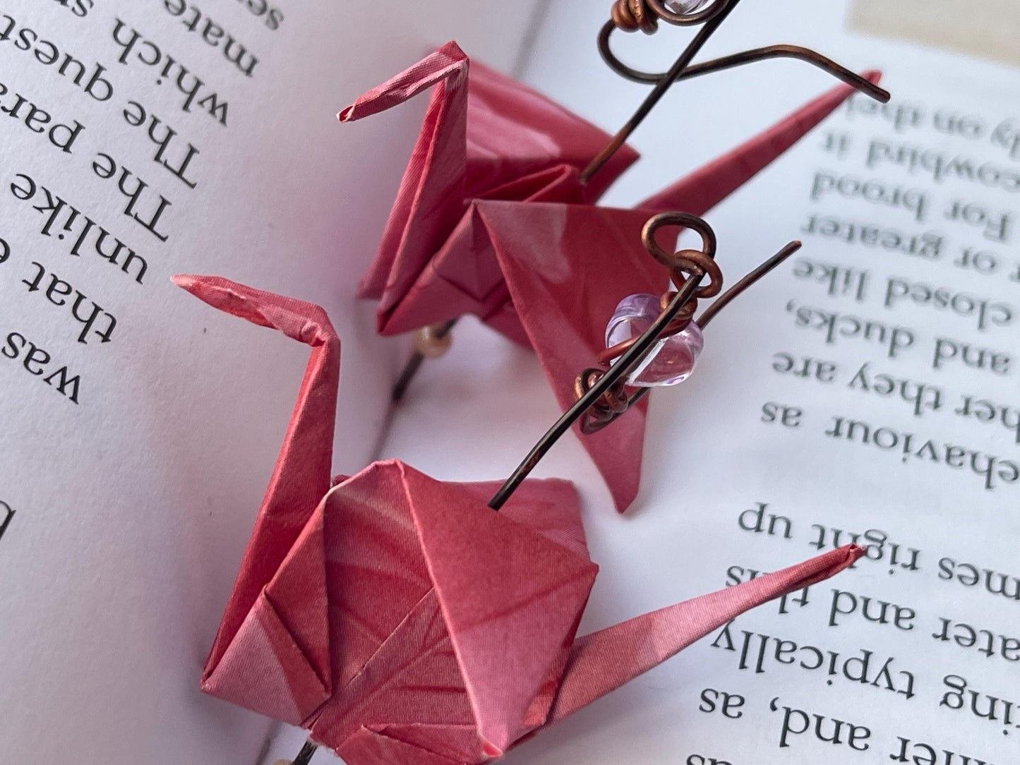Bird origami earrings on recycled metals. Eco friendly jewellery. Bird earrings. Handmade bird jewellery. Pink birds. Ethical jewellery.