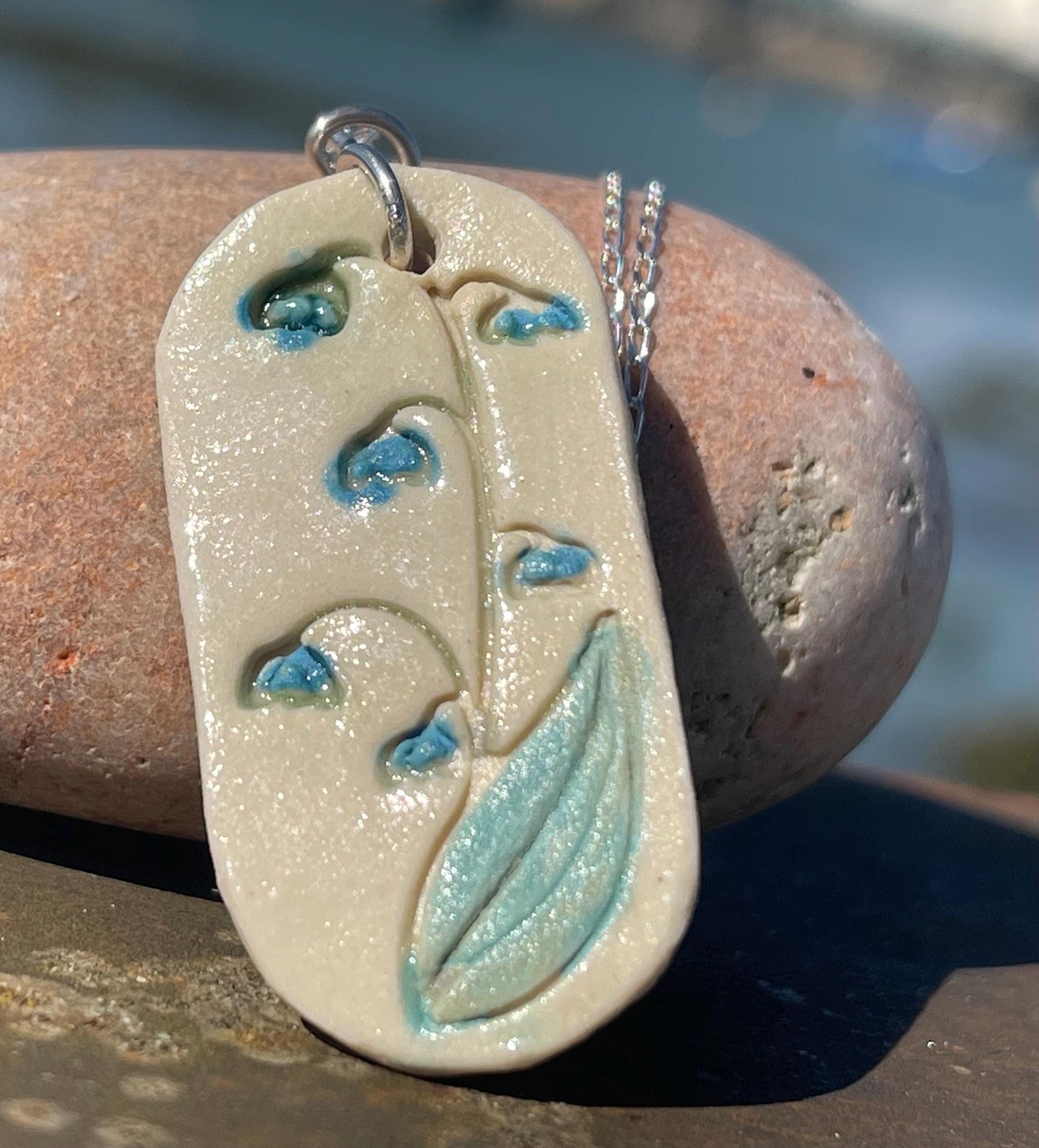Handmade bluebell necklace. Eco friendly jewellery. Ethical pendants made with waste clay and recycled sterling silver. Ethical jewellery.