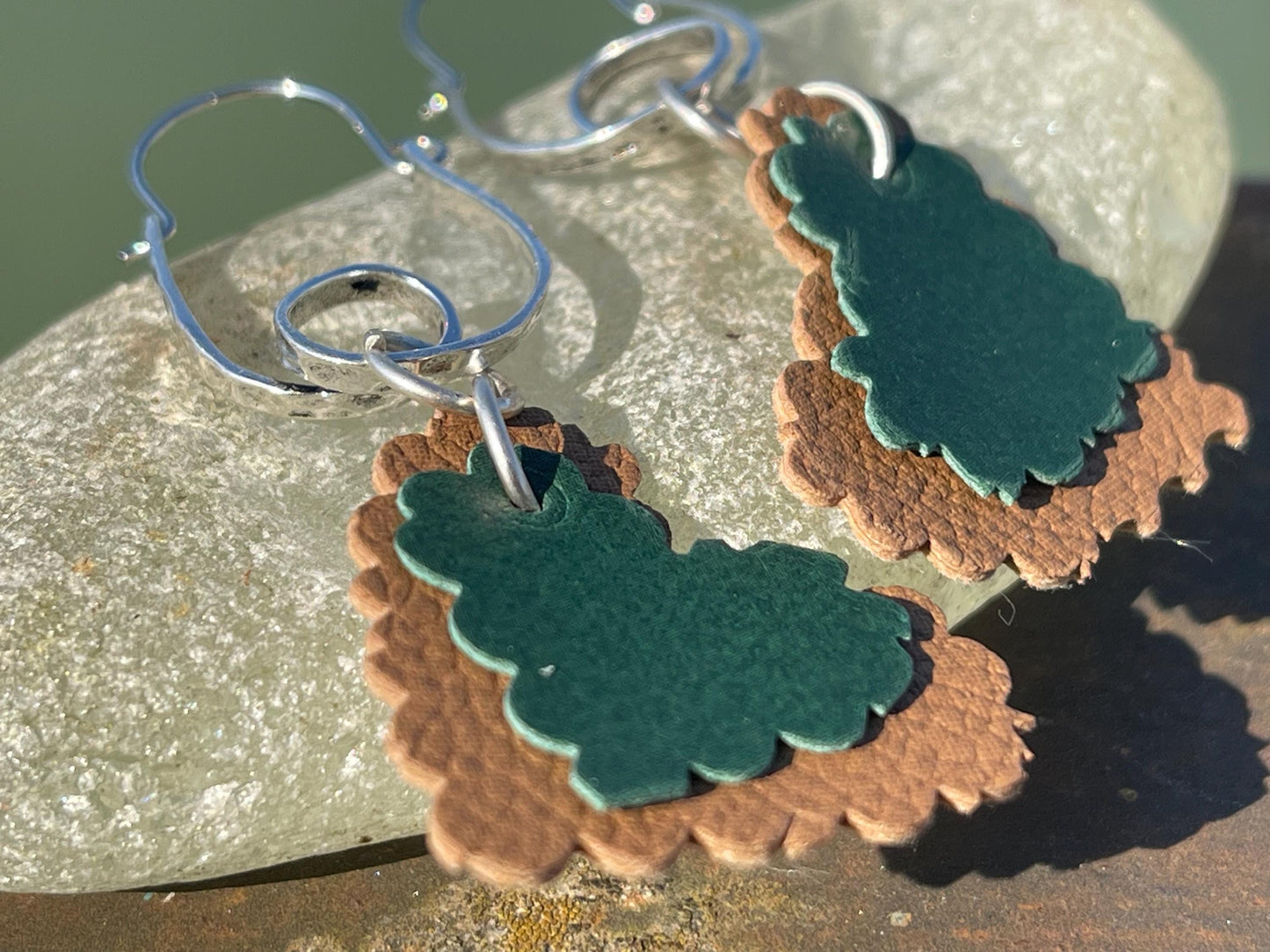Eco friendly earrings made with sustainable cactus leather. Cruelty free, ethical, sustainable earrings. Eco friendly jewellery.