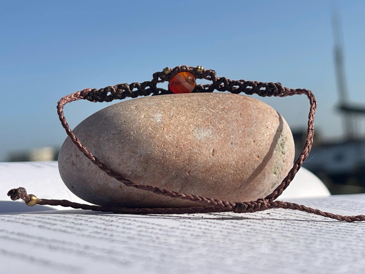 Stunning macrame wrapped carnelian gemstone  bracelet, ethical jewellery, unusual jewellery, macrame jewellery. Orange macrame bracelet.
