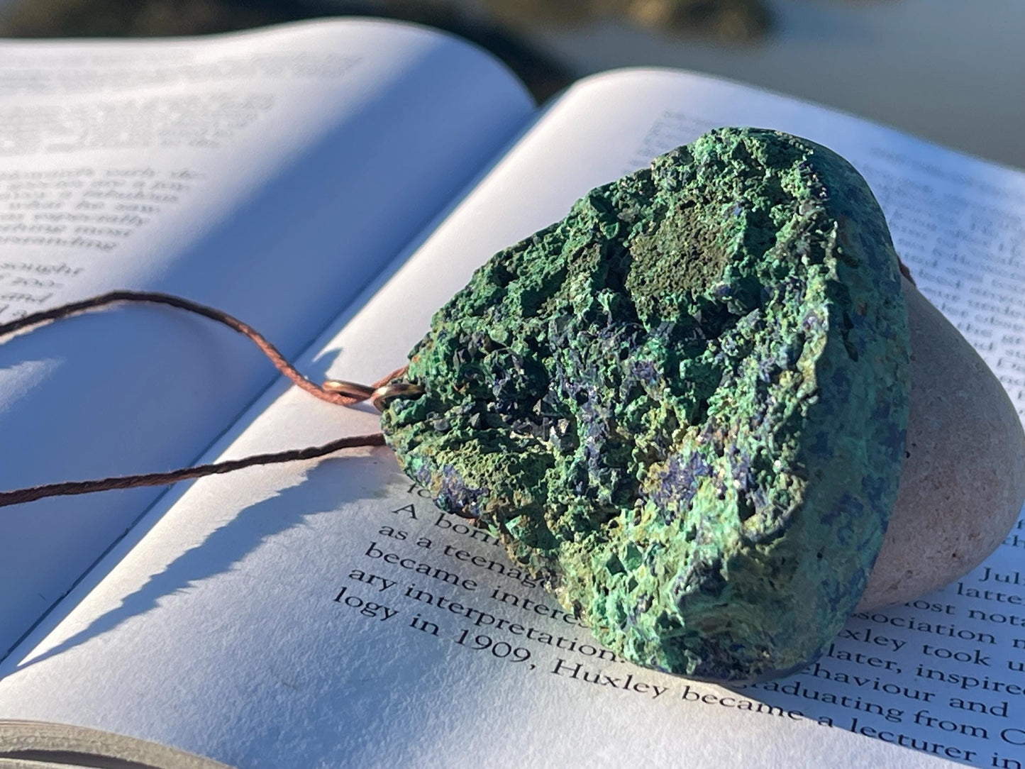 Very large azurite malachite necklace wrapped in recycled copper. Ethical jewellery, large gemstone jewellery, unusual necklaces.