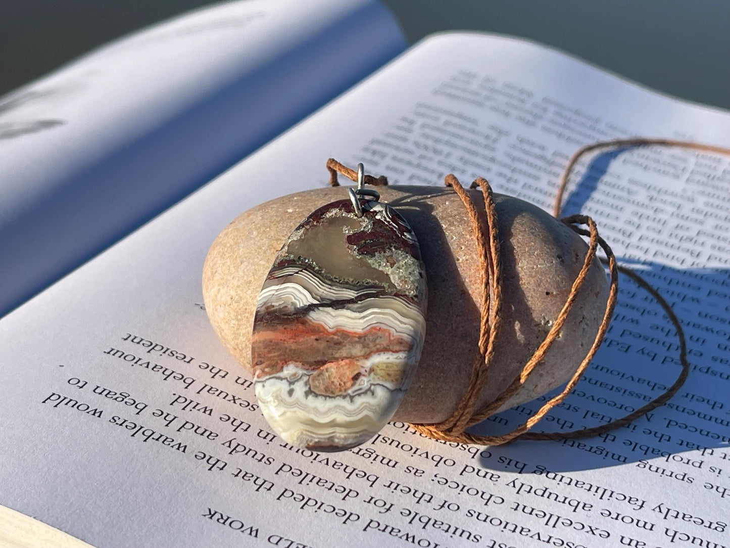 Agate necklace, ethical jewellery, bohemian necklace, unusual jewellery, agate pendant, white gemstone necklace. Boho jewellery