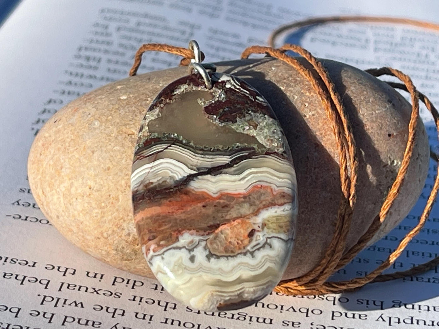 Agate necklace, ethical jewellery, bohemian necklace, unusual jewellery, agate pendant, white gemstone necklace. Boho jewellery