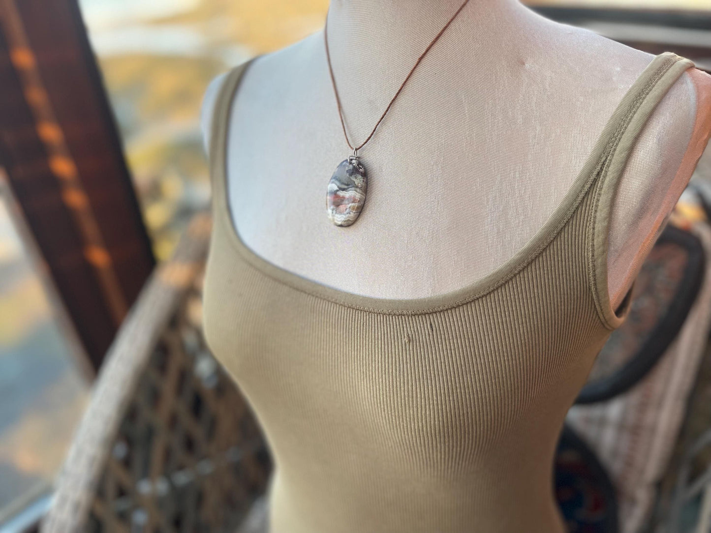 Agate necklace, ethical jewellery, bohemian necklace, unusual jewellery, agate pendant, white gemstone necklace. Boho jewellery
