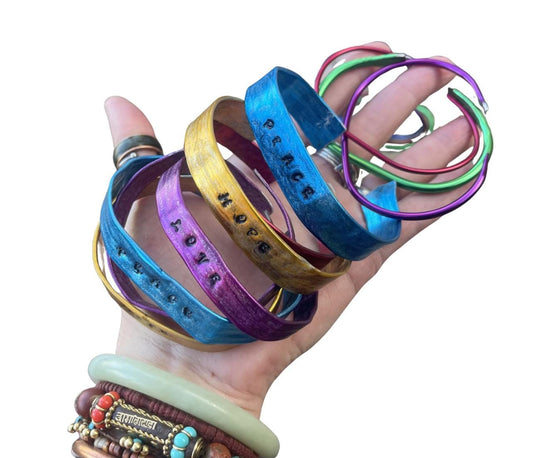 Knitting needle bracelets. Gifts for knitters. Peace bracelets, hope bracelets. Eco friendly bracelets. Eco friendly jewellery. Ethical gift